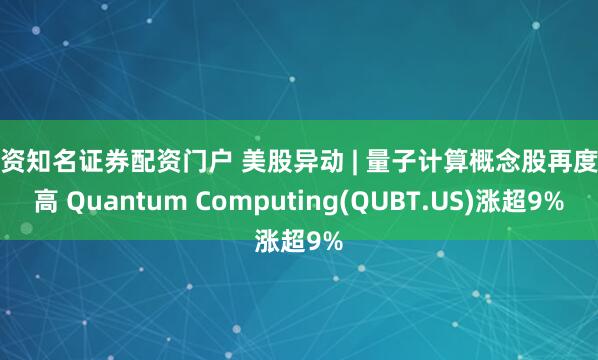 配资知名证券配资门户 美股异动 | 量子计算概念股再度走高 Quantum Computing(QUBT.US)涨超9%